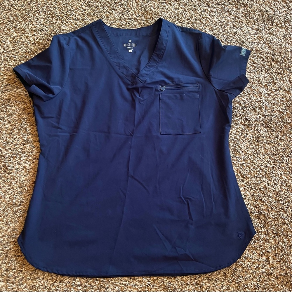Med Couture Navy Blue Short Sleeve Scrub Top
